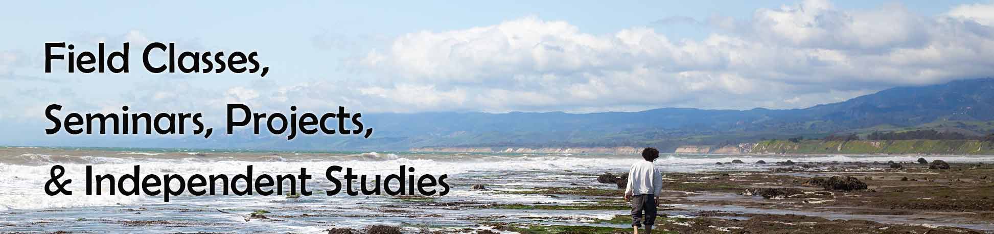 Student walking on a beach at low tide